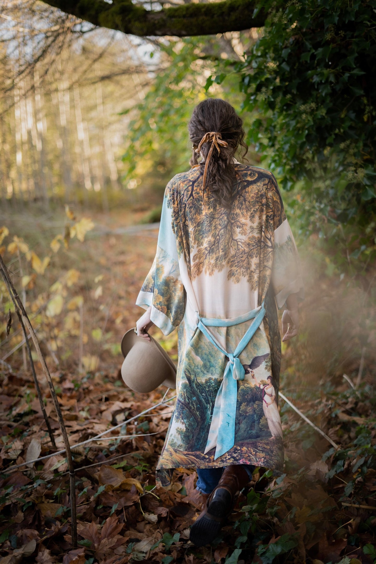 Romantic kimono featuring 18th-century Tivoli waterfalls and Lady Liberty art in a soft, painterly palette celebrating strength and self-love – Market of Stars.