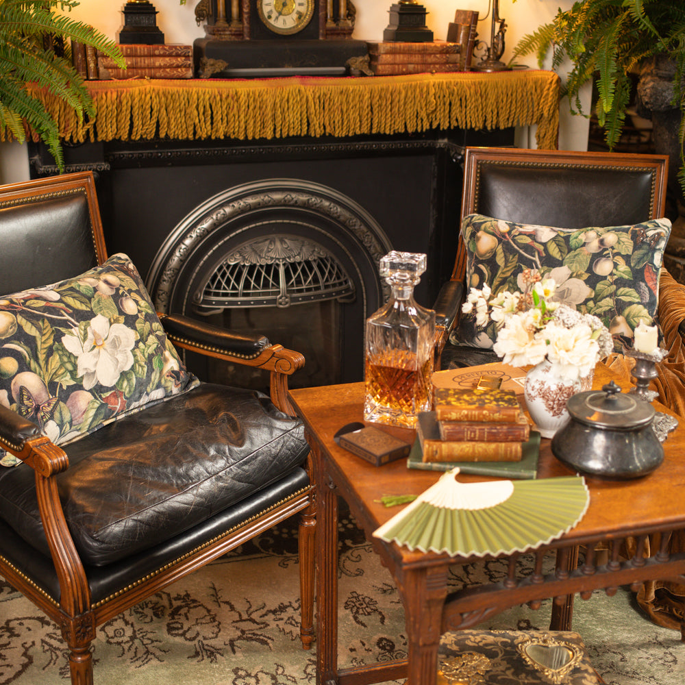 
                  
                    A soft cotton velvet cushion ft. vintage lithographs of magnolias & 1800's etchings of moths and pears - Market of Stars
                  
                