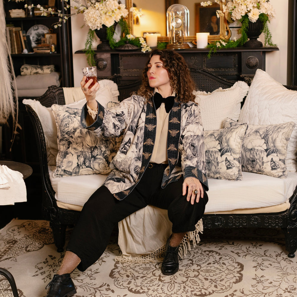 
                  
                    A soft velvet cotton cushion ft. 1900's floral lithographs - a garden dreamt up in ink - Market of Stars
                  
                