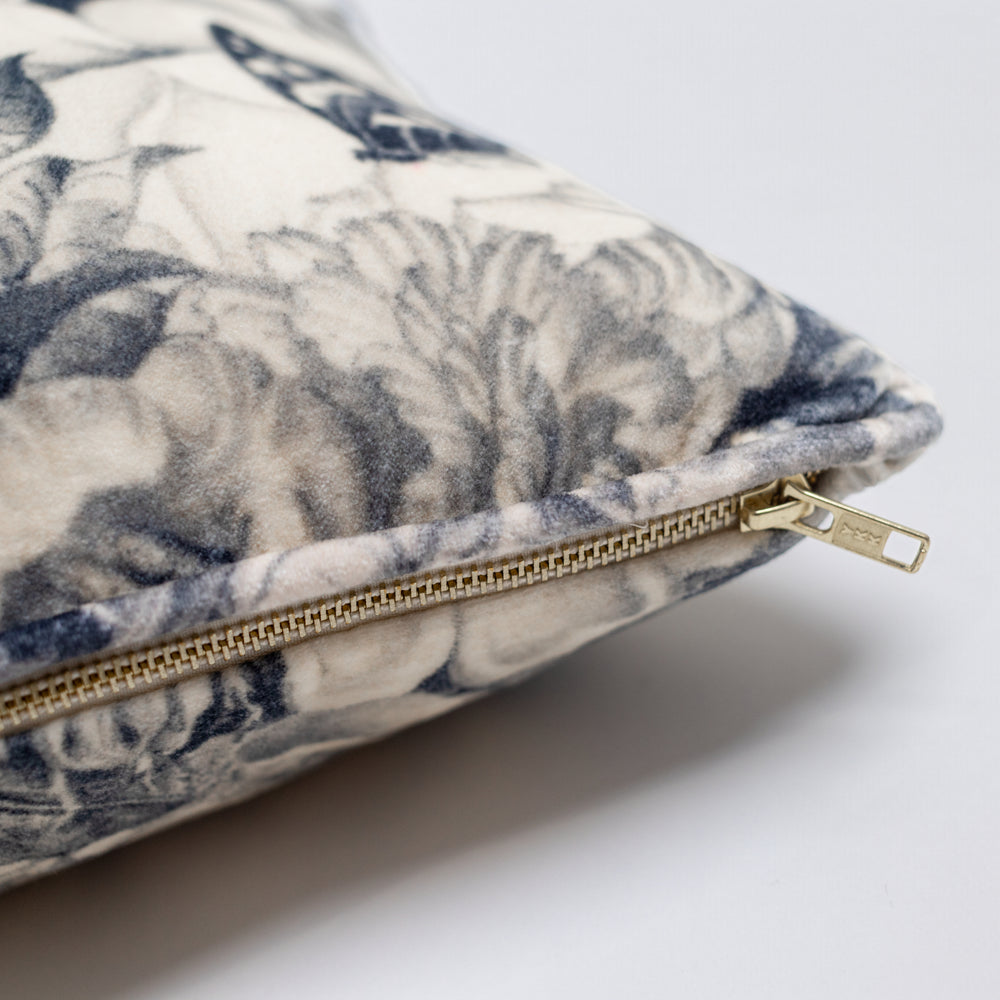 
                  
                    A soft velvet cotton cushion ft. 1900's floral lithographs - a garden dreamt up in ink - Market of Stars
                  
                