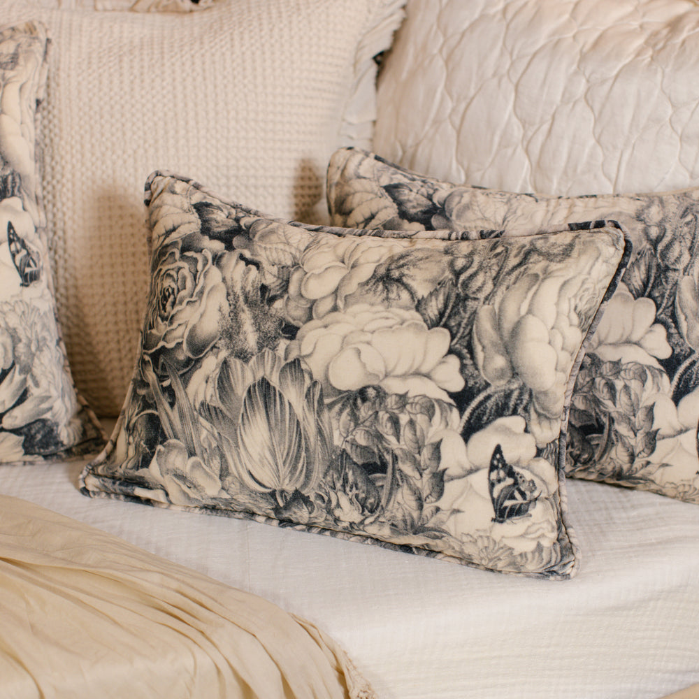 
                  
                    A soft velvet cotton cushion ft. 1900's floral lithographs - a garden dreamt up in ink - Market of Stars
                  
                