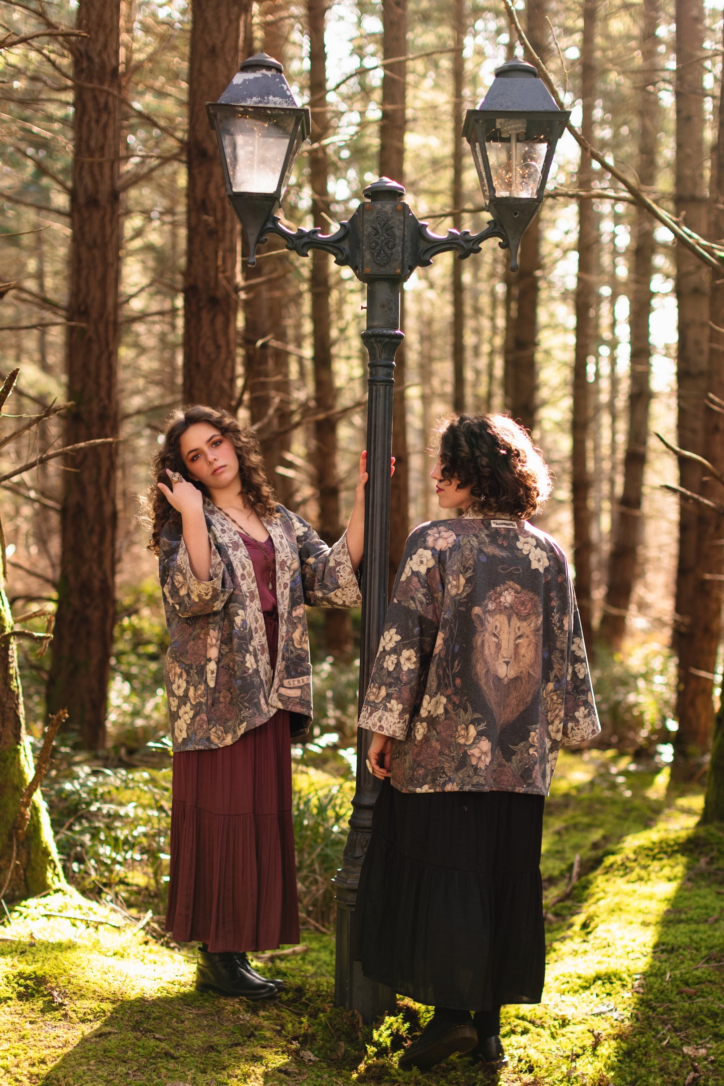 Model wearing the Lionheart Cottage Cardigan ft artwork by illustrator Jessica Roux - Market of Stars