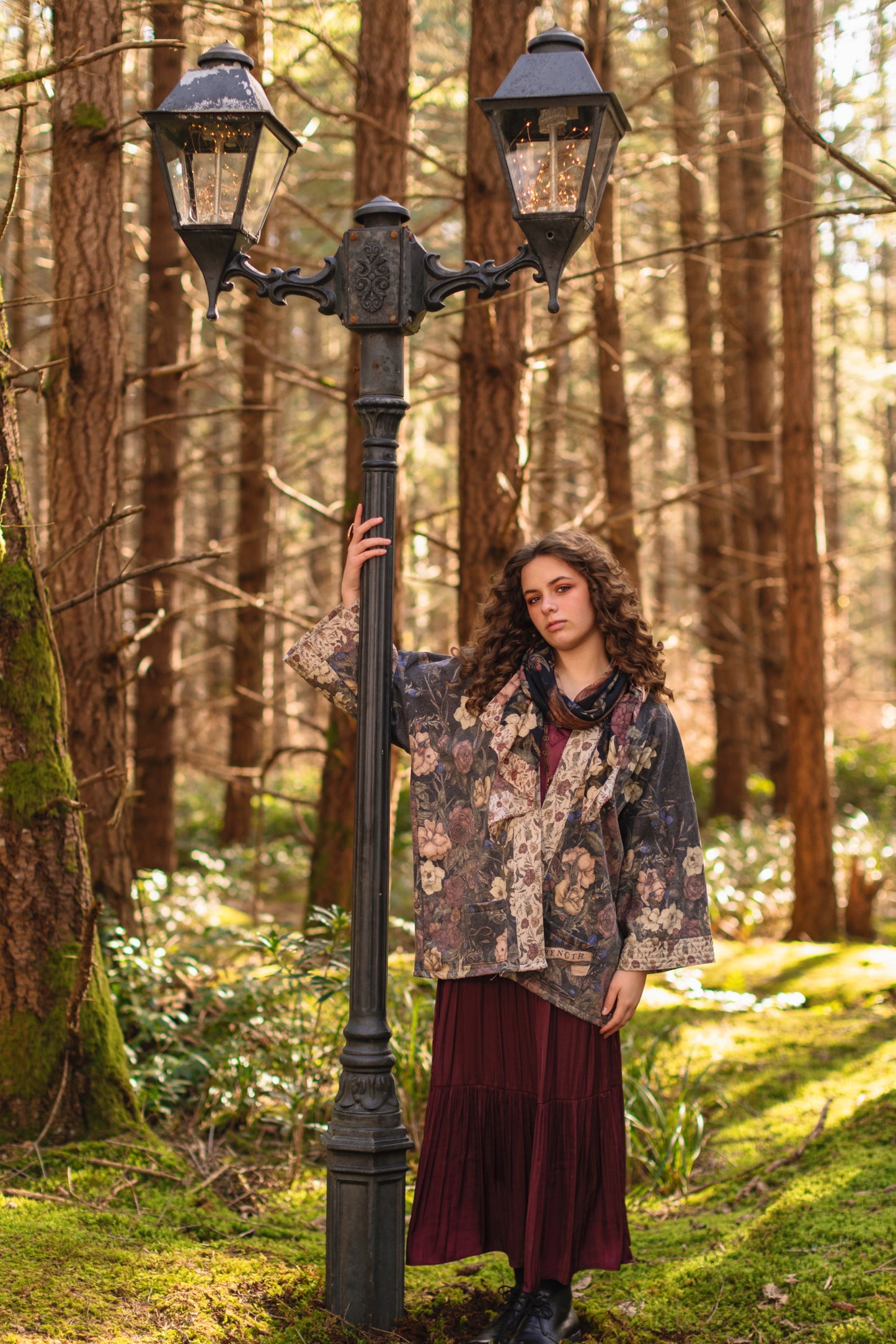 Model wearing the Lionheart Cottage Cardigan ft artwork by illustrator Jessica Roux - Market of Stars