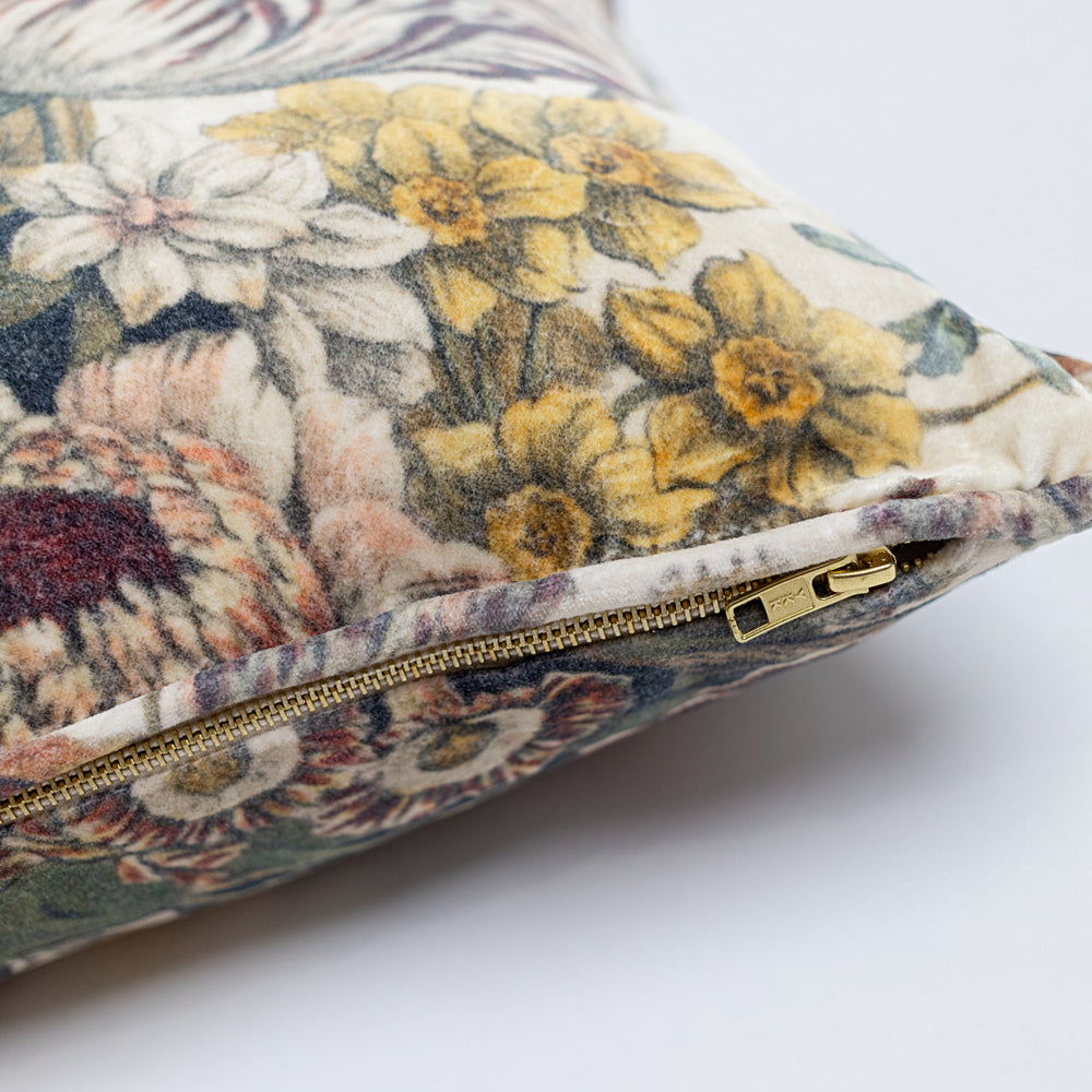 
                  
                    A soft cotton velvet cushion featuring lush 1700s botanical blooms - Market of Stars
                  
                