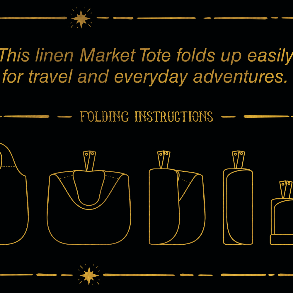 
                  
                    Model wearing our Peace Out tote bag featuring 1800's perfumeur sign with gentle tones of blue & aqua, landscapes, clouds, dove, and peace symbols -Market of Stars.
                  
                