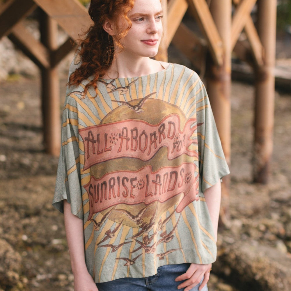 Soft bamboo-based tee featuring antique nautical artwork with shells, sunshine, and mermaid – Market of Stars