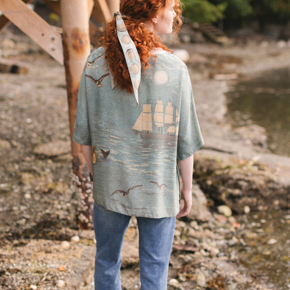 Soft bamboo-based tee featuring antique nautical artwork with shells, sunshine, and mermaid – Market of Stars
