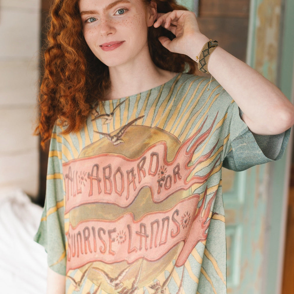 
                  
                    Soft bamboo-based tee featuring antique nautical artwork with shells, sunshine, and mermaid – Market of Stars
                  
                