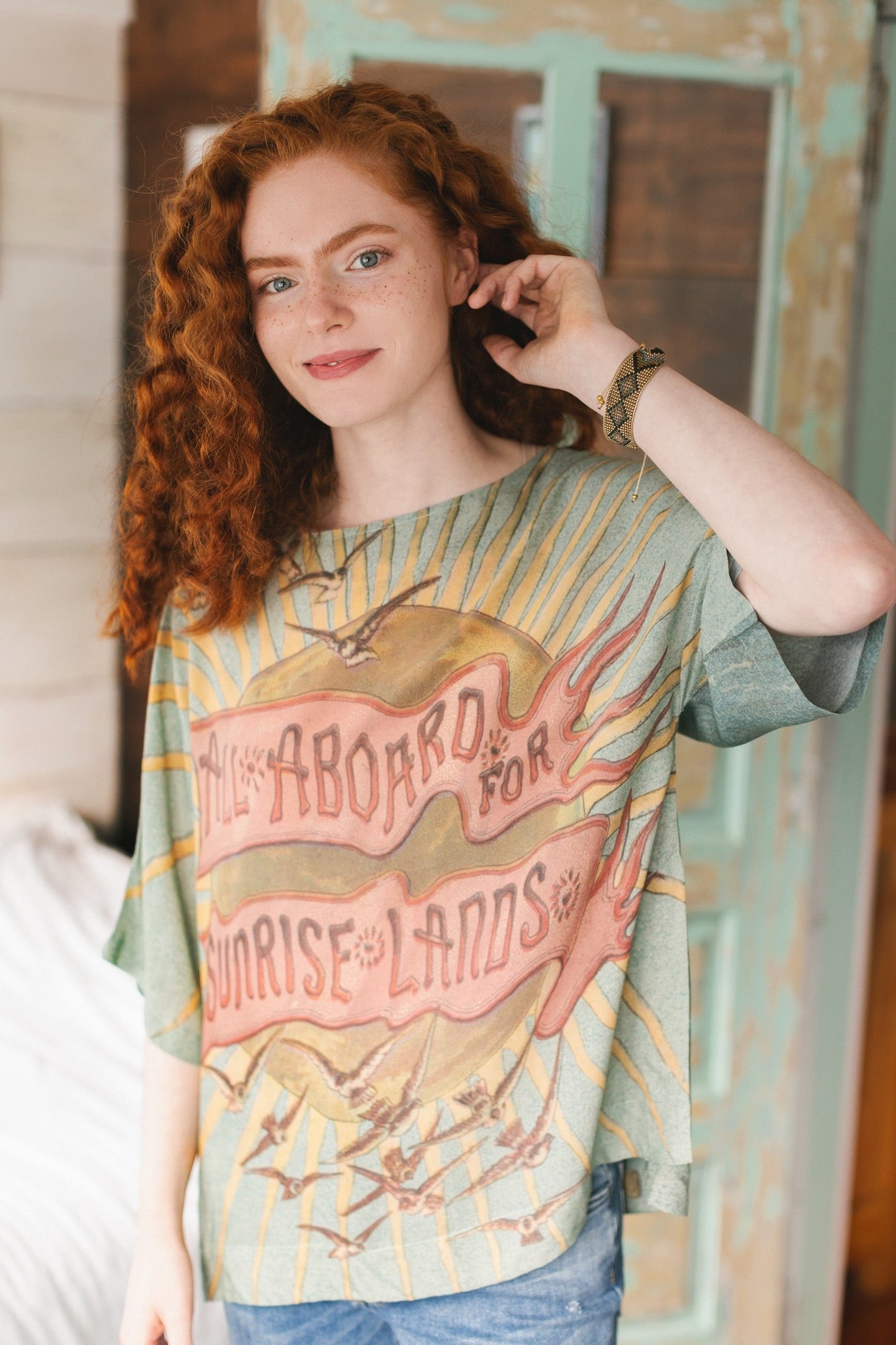 Soft bamboo-based tee featuring antique nautical artwork with shells, sunshine, and mermaid – Market of Stars