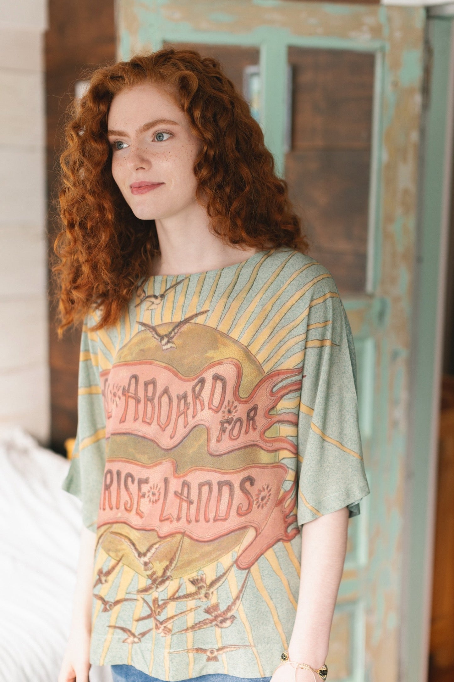 Soft bamboo-based tee featuring antique nautical artwork with shells, sunshine, and mermaid – Market of Stars