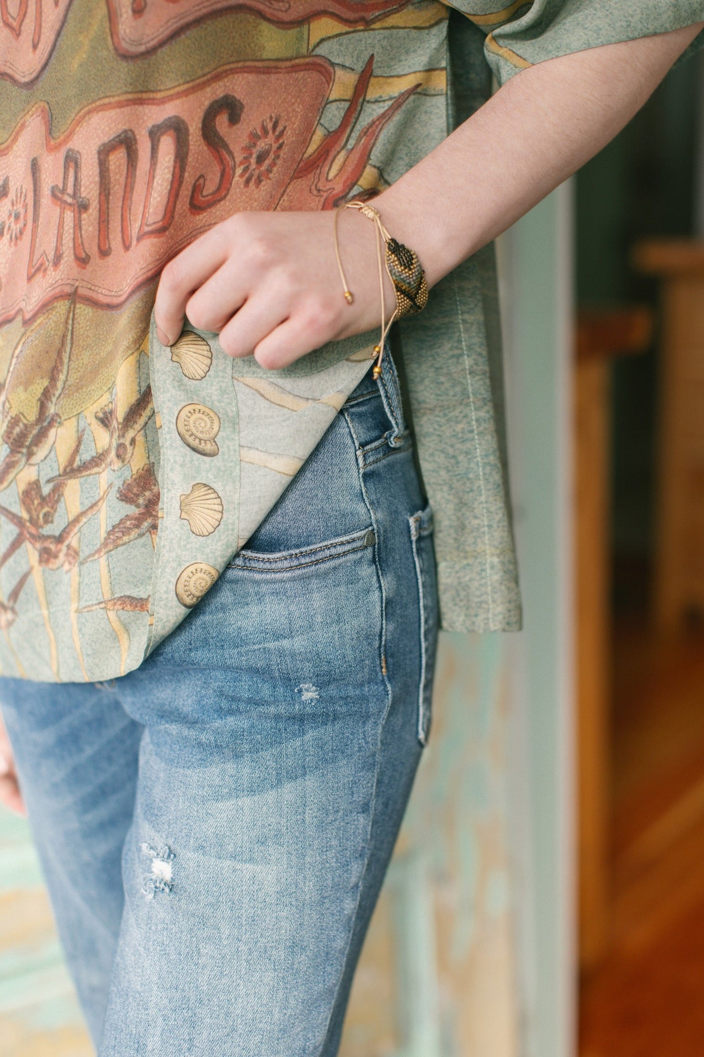 Soft bamboo-based tee featuring antique nautical artwork with shells, sunshine, and mermaid – Market of Stars